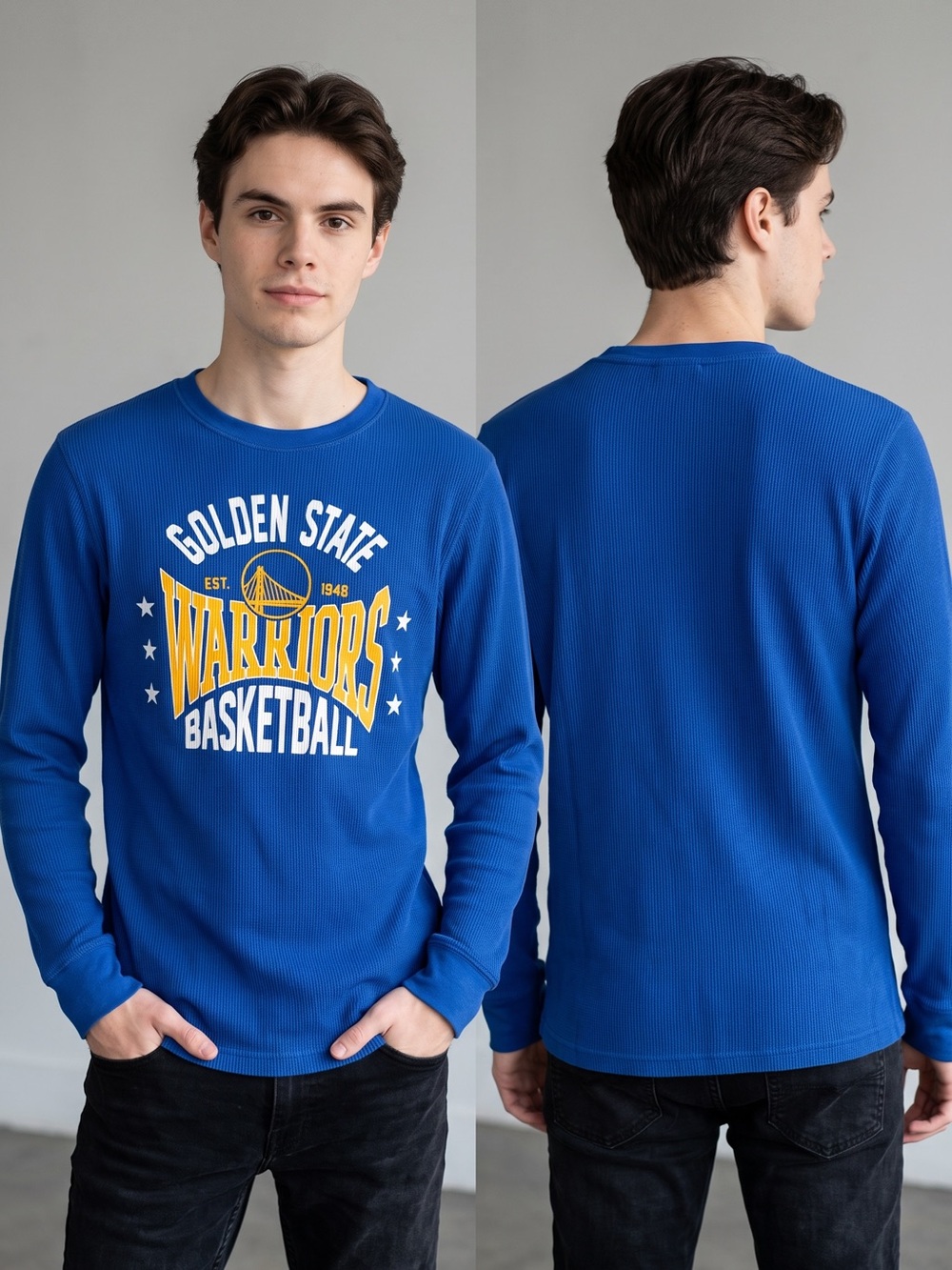 NBA Golden State Warriors Thermal Long Sleeve Shirt Youth L (14/16) Blue Waffle
